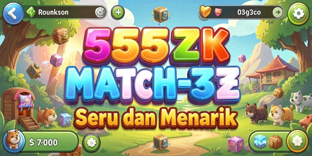 Tampilan seru dari gameplay <strong>555ZK</strong> sebagai game Match-3.