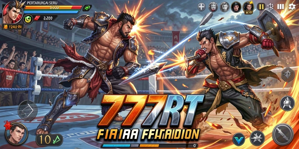 Tampilan arena pertarungan di 777RT dengan karakter bertarung.