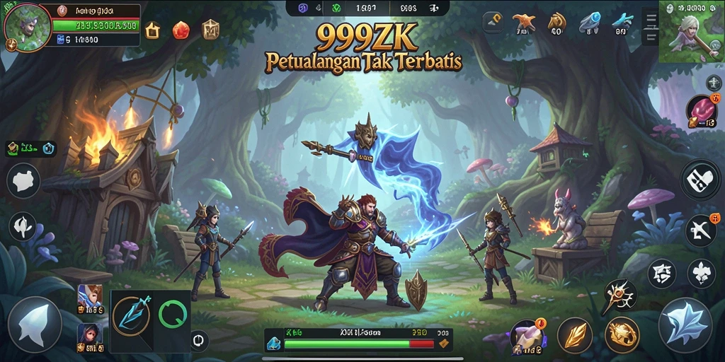 Gameplay 999ZK menampilkan petualangan yang seru dan pertempuran yang menegangkan.