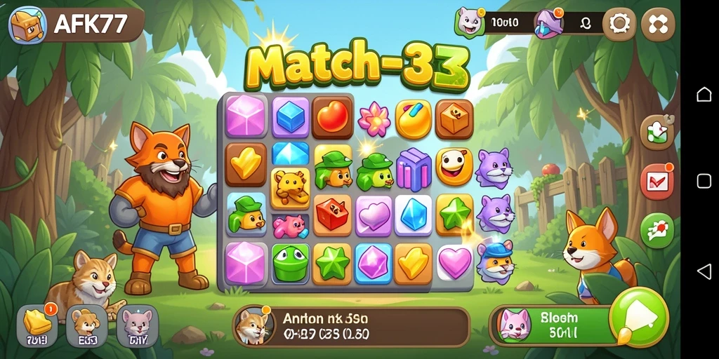Tampilan gameplay AFK77 dengan aksi Match-3 yang seru.