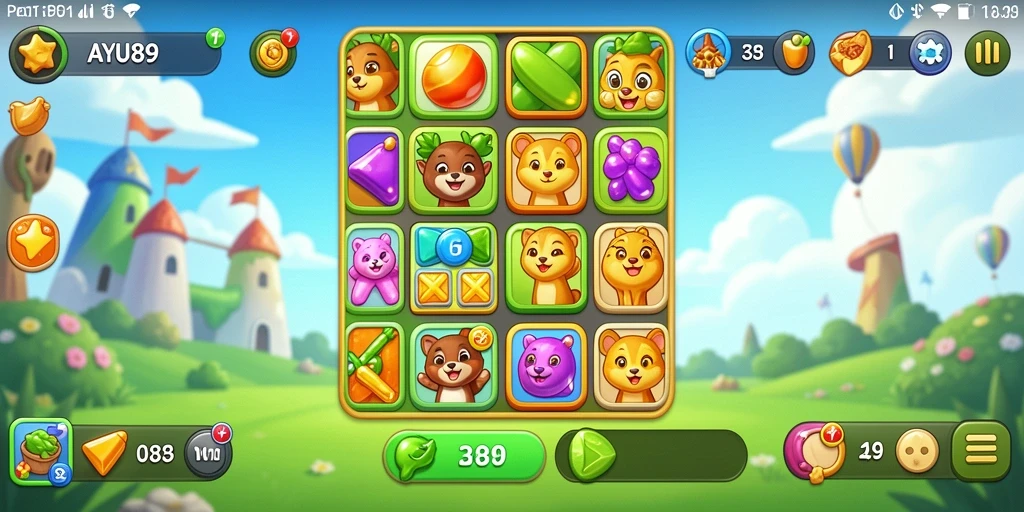 Screenshot gameplay AYU89 dengan elemen Match-3 yang seru.