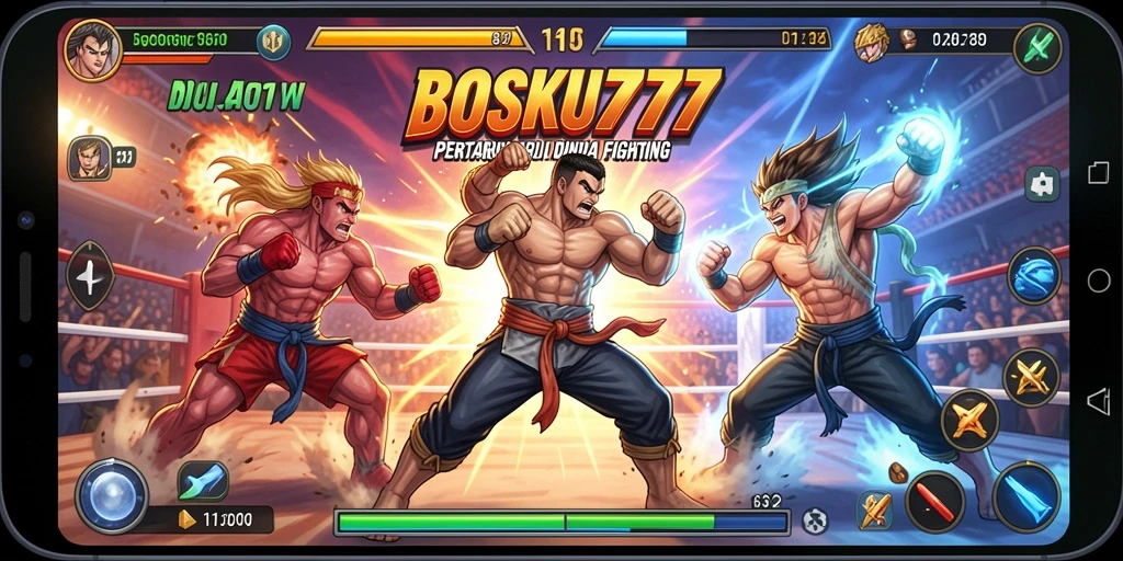 Tampilan gameplay BOSKU777 yang mendebarkan dalam pertarungan Fighting.