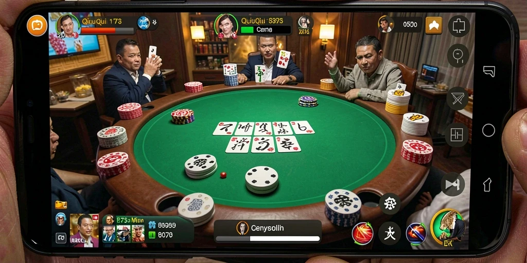 Screenshot D73 menampilkan aksi seru permainan QiuQiu.