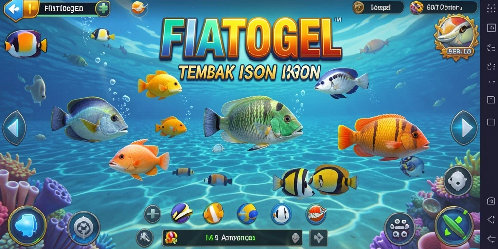 Screenshot gameplay FIATOGEL menampilkan aksi seru menembak ikan.