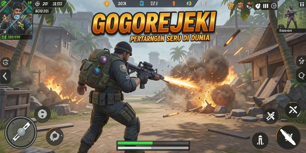 Screenshot gameplay GOGOREJEKI menampilkan aksi pertempuran yang seru.
