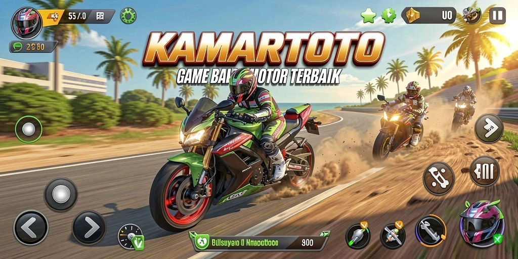 Screenshot gameplay dengan aksi balap motor yang mendebarkan.