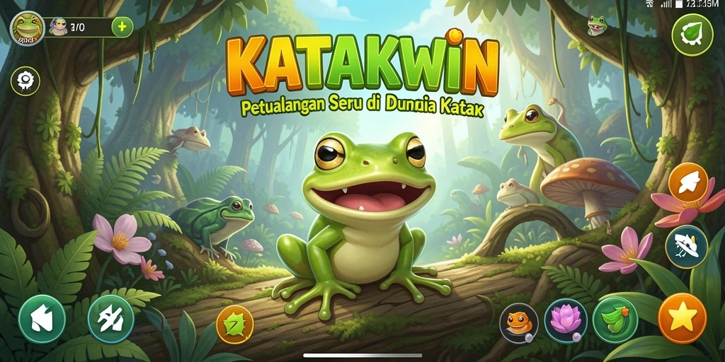 Tampilan gameplay seru KATAKWIN dengan karakter katak yang lucu.