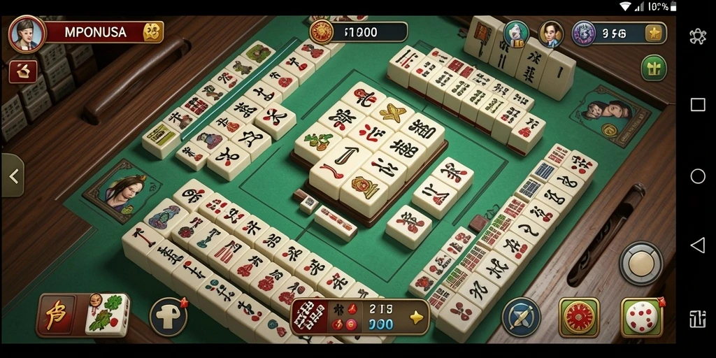Tampilan gameplay MPONUSA yang menarik dan menawan dalam permainan Mahjong.