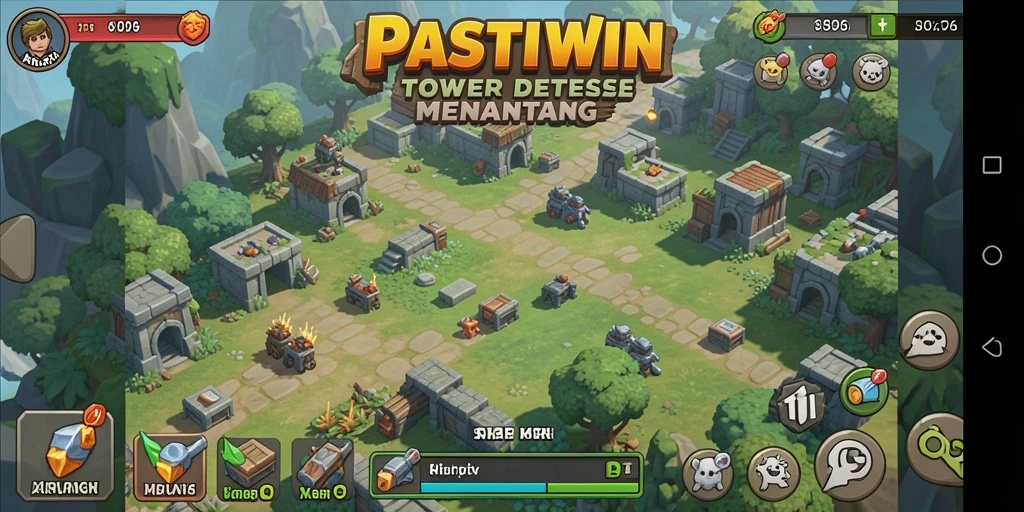 Tangkapan layar utama PASTIWIN menampilkan aksi epik dalam gameplay Tower Defense.