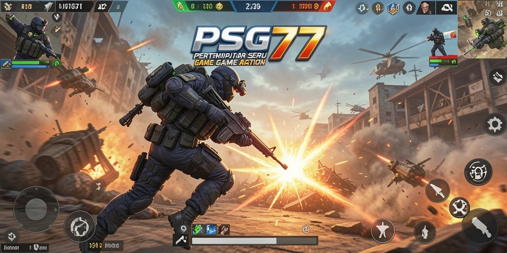 Gameplay PSG77 yang mendebarkan dengan pertempuran intens.