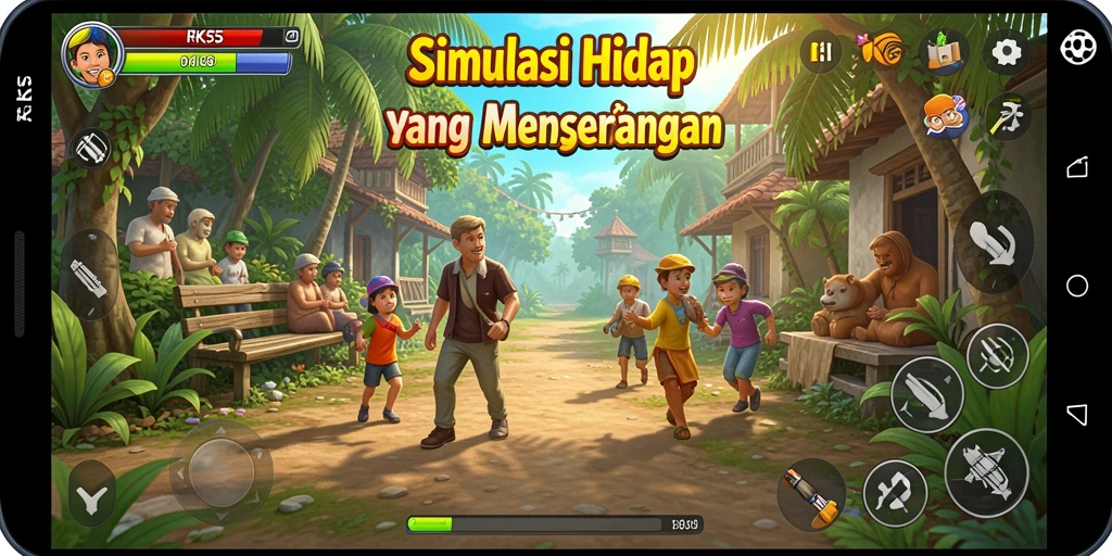 Screenshot gameplay RK55 dengan aksi simulasi yang menarik.