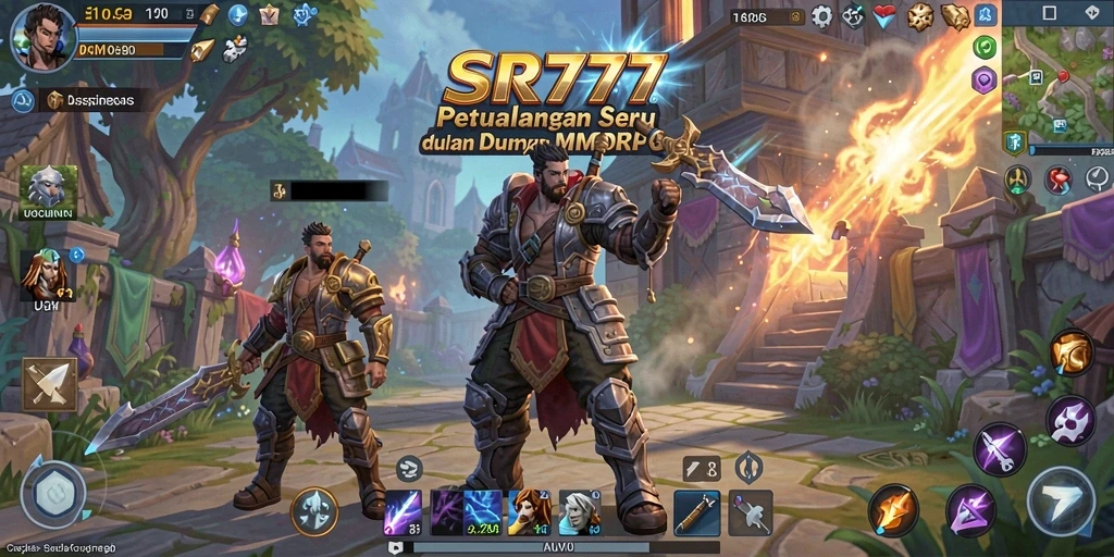 Tangkapan layar gameplay SR777, menggambarkan aksi seru di dunia MMORPG.