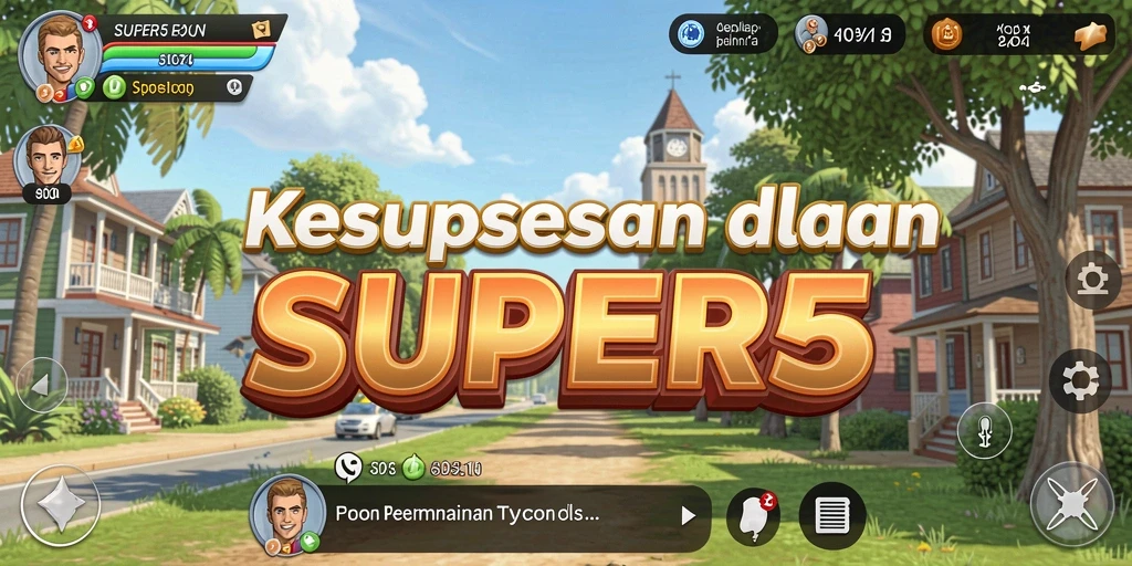 Tampilan gameplay SUPER5 yang menawan dan penuh strategi Tycoon.