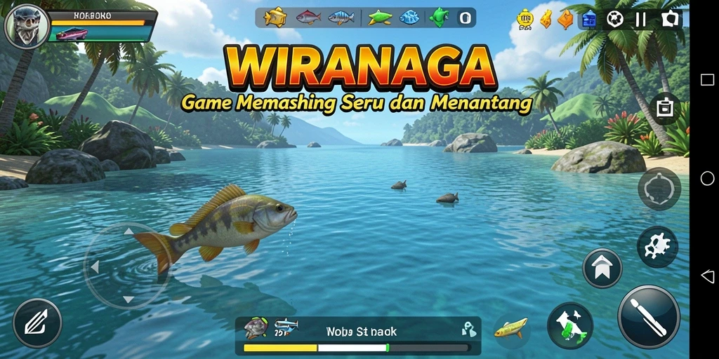Tampilan gameplay WIRANAGA yang menarik saat memancing ikan.